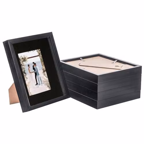 Nicola Spring Black 3D Box Photo Frames with 4 x 6 inch Mount, Pack of 5 – 1