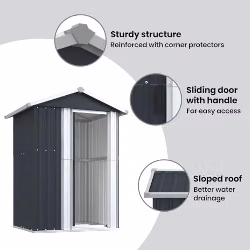 vidaXL Galvanised Steel Garden Shed in Anthracite, W/D/H: 126 x 97.5 x 177 cm – 5