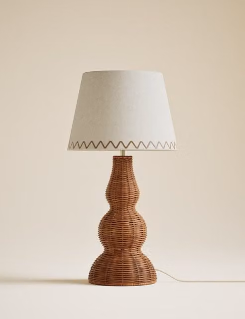 M&S Rattan Graduated Base Table Lamp in Brown and Beige