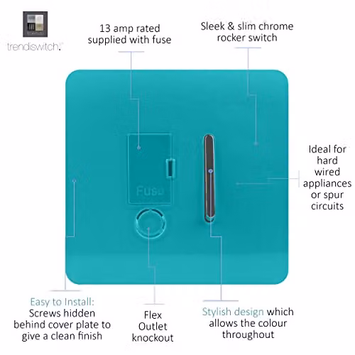 Trendi Switch 13 Amp Single Fused Spur with Flex Outlet in Turquoise – 2