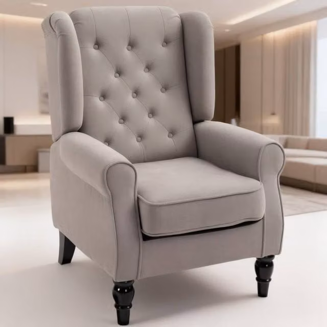 ERGOVEXA Retro Fabric Tub Accent Chair with Armrests and Solid Wood Frame, Grey, H 86.0 x W 74.0 x D 102.0 cm – 1