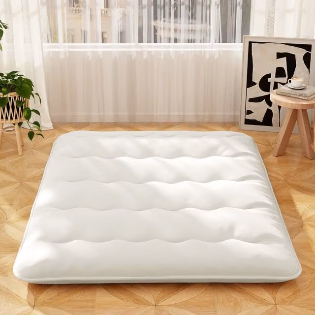 COSTWAY King Size Roll-up Futon Mattress with Removable Cover, Beige and White, W: 180 cm, L: 200 cm