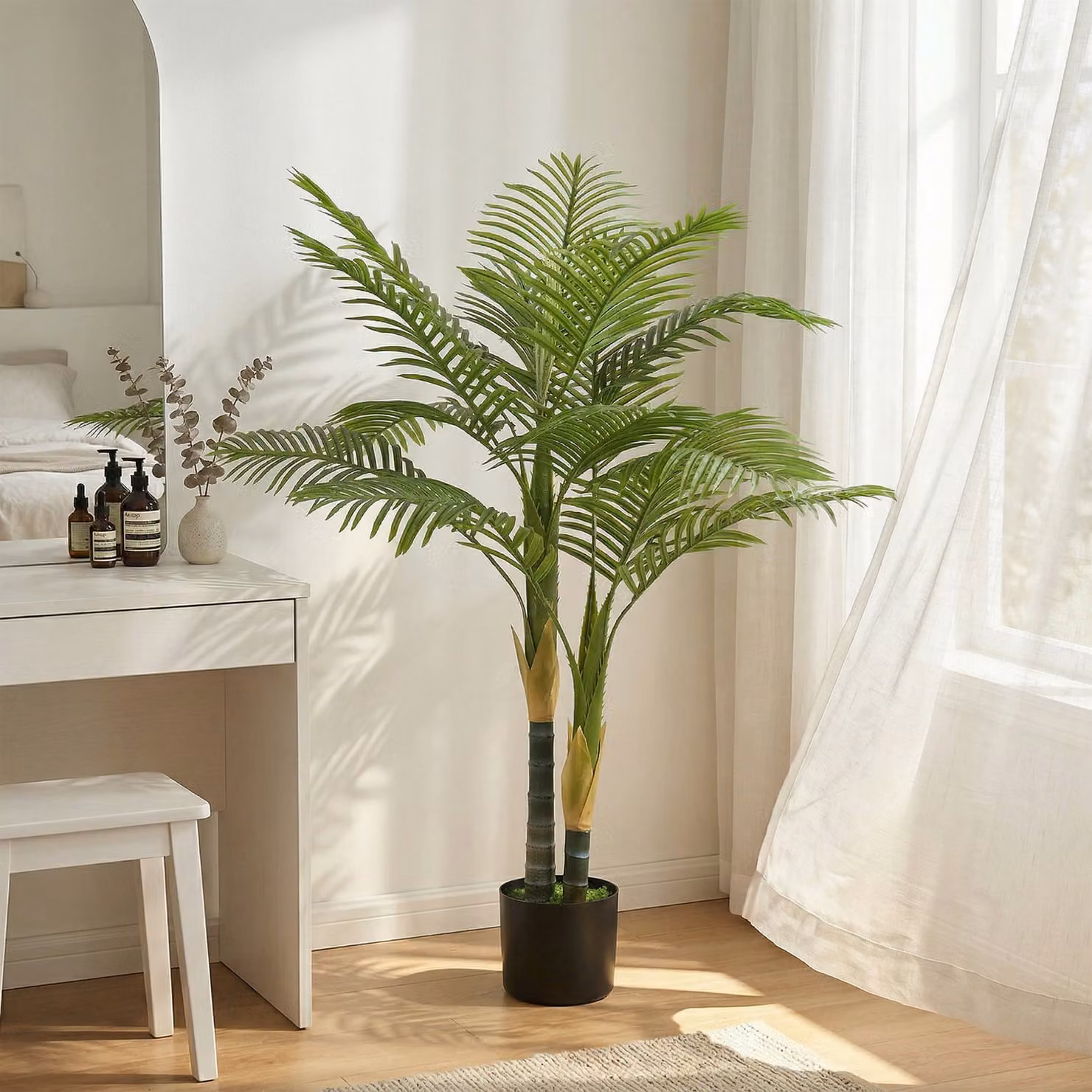 HOMCOM Artificial Palm Tree with 14 PEVA Leaves, 120 cm Decorative Green Plant with Pot and Moss Effect – 2