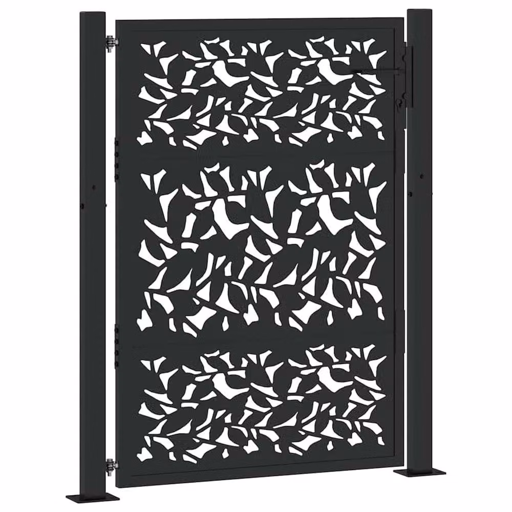 Berkfield Home Beautiful Garden Gate in Black Steel with Leaf Design, W: 105 cm, H: 130 cm – 3