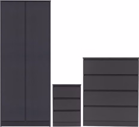 Seconique Malvern 3 Piece Modern Bedroom Furniture Package in Matt Grey