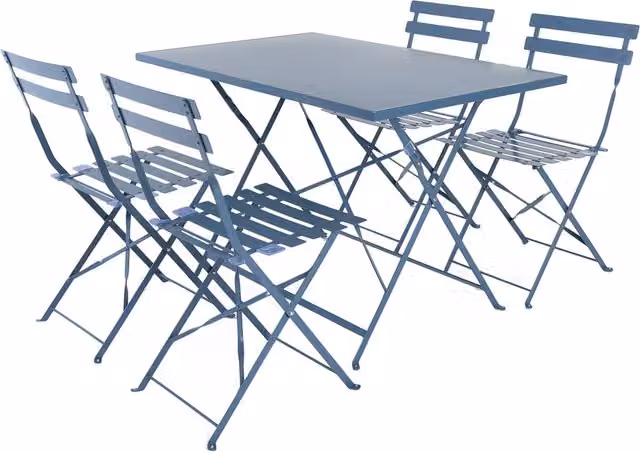 Charles Bentley 4 Seater Rectangular Folding Dining Set in Blue Powder Coated Steel