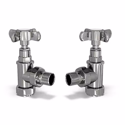 UK Radiators Polished Chrome Angled Manual Radiator Valve Pair with 8mm Reducers