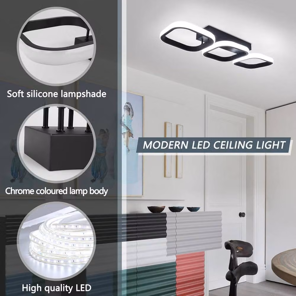 COMELY Modern Square LED Ceiling Light, Black, 33W, 6000K Cool White – 7