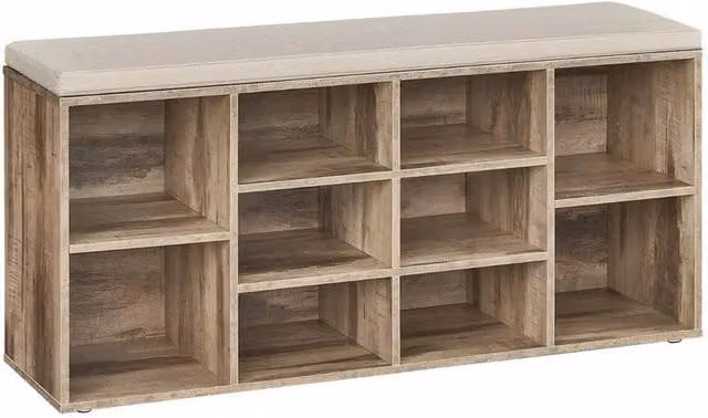 SPETLEK Storage Bench with Brown Linen-Look Fabric Padded Cushion, W/D/H: 150 x 30 x 48 cm