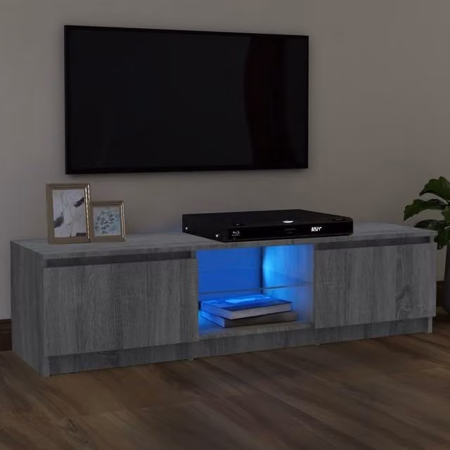 Berkfield Home Modern TV Cabinet with LED Lights in Grey Sonoma, W: 120 cm, D: 30 cm, H: 35.5 cm