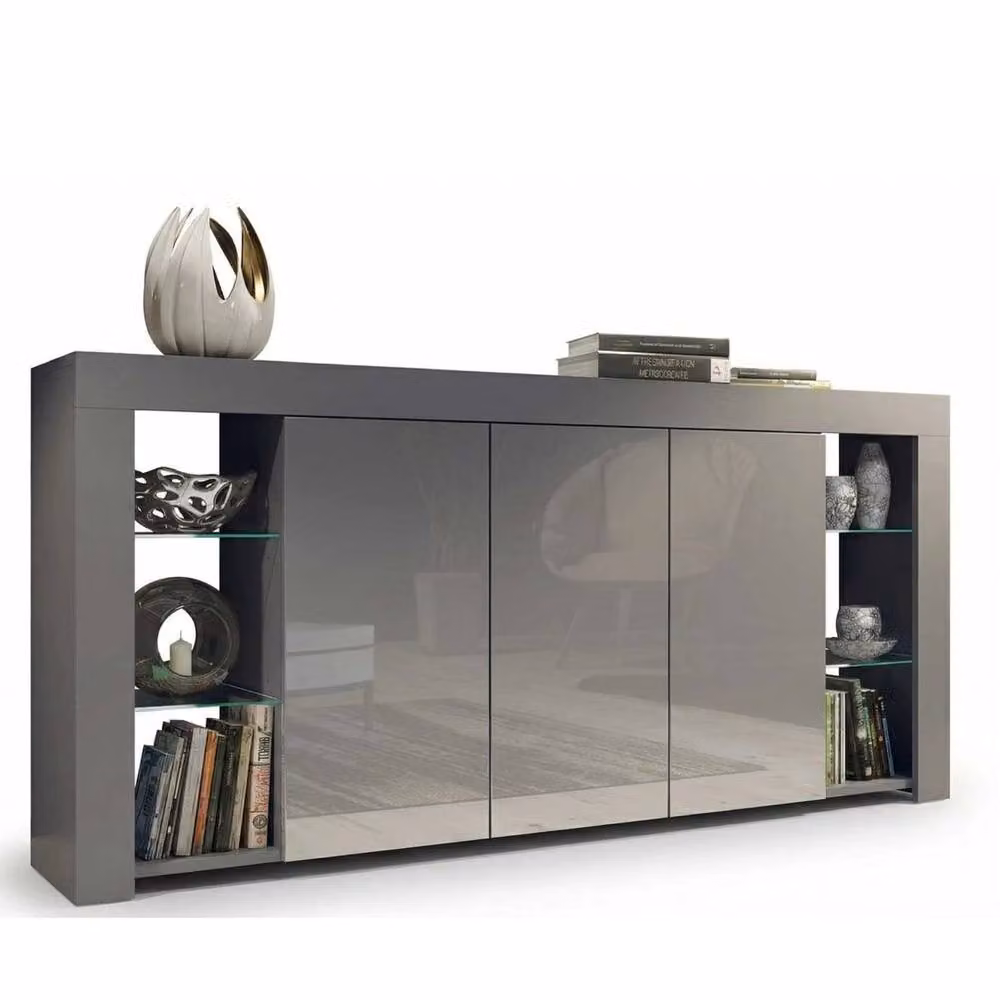 PAWNORA Modern Glossy TV Unit Sideboard Display Cabinet in Grey – 2