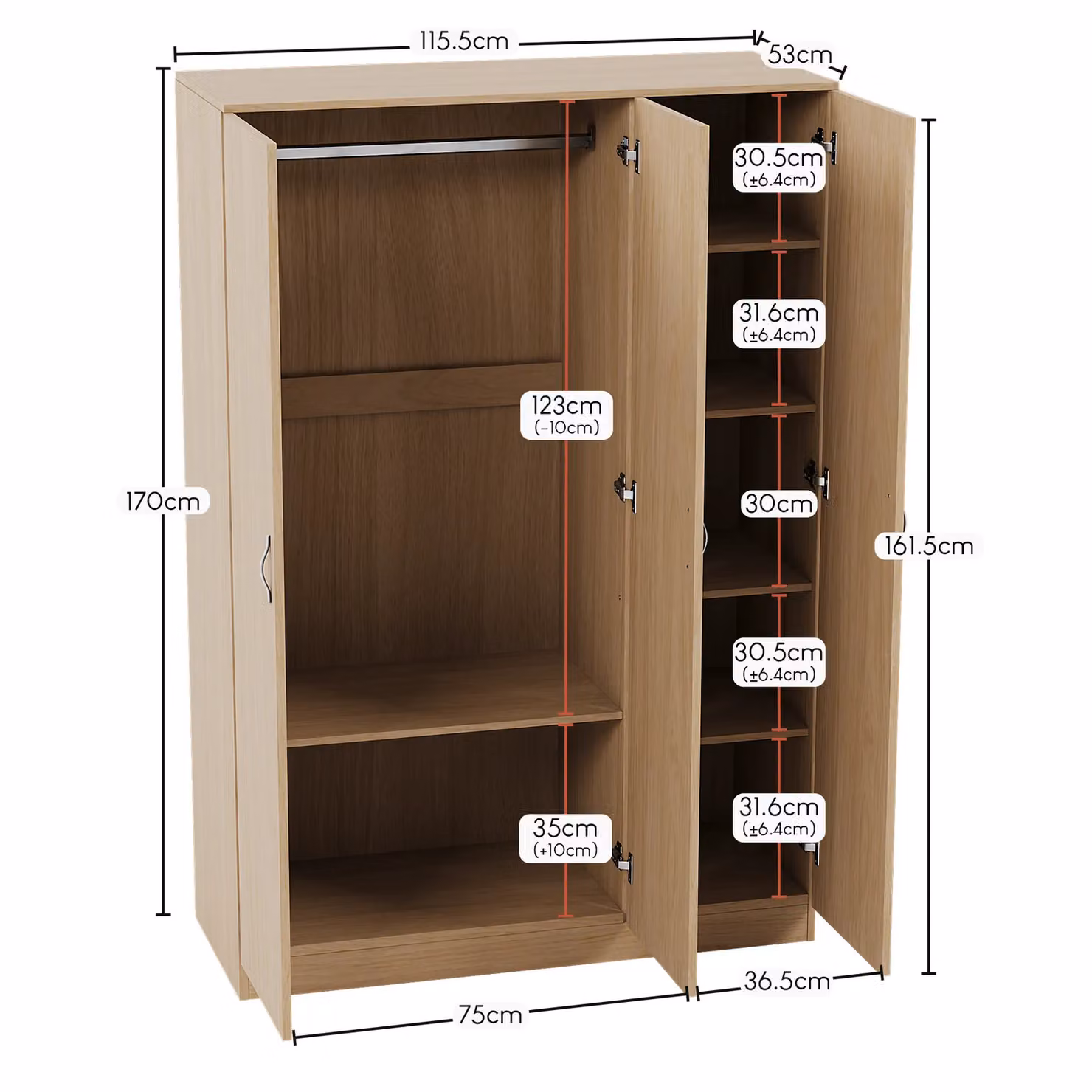 Home Discount Vida Designs Riano 3 Door Wardrobe Storage Organiser in Brown – 2