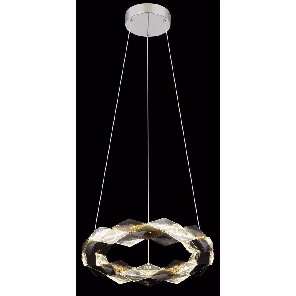 Globo Lighting Karilion LED Pendant Ceiling Light in Chrome and Grey with Crystal Details, Diameter: 37 cm – 4