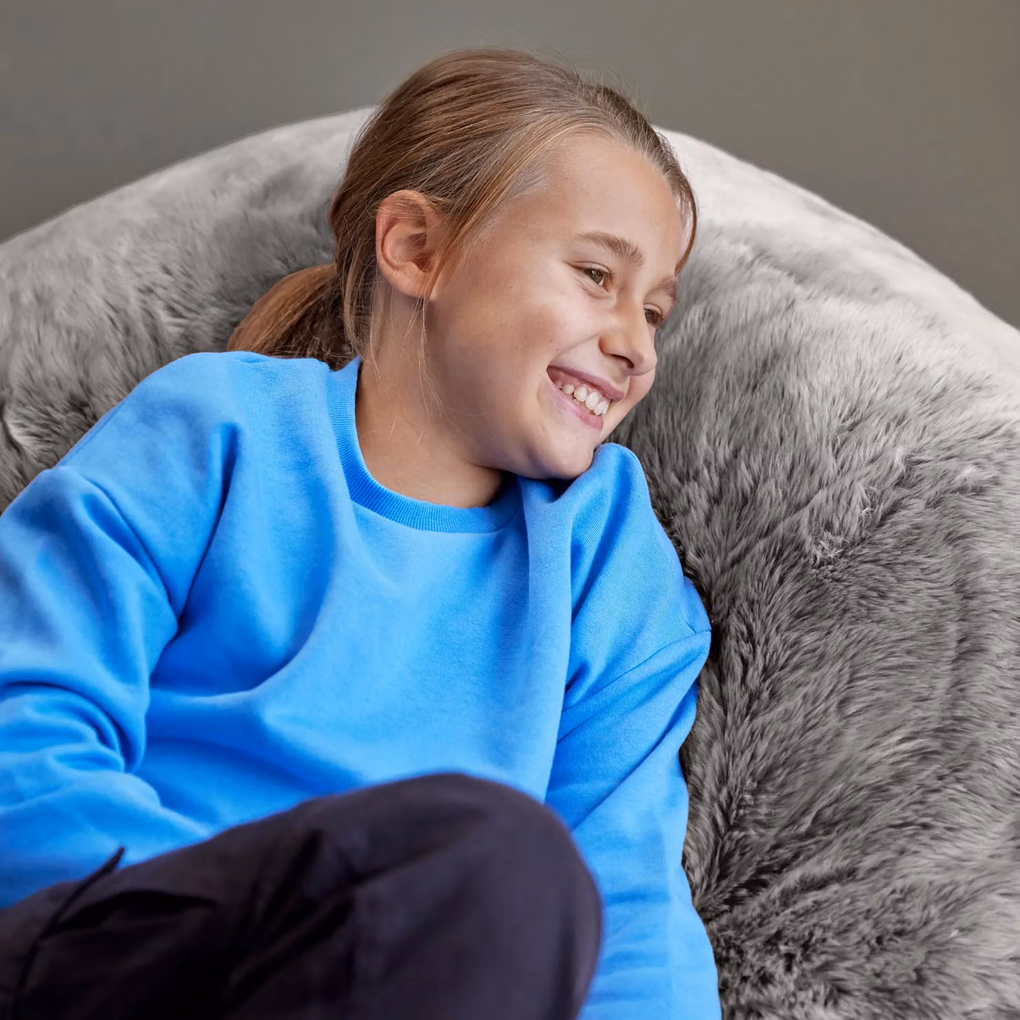 ICON Kingston Classic Faux Fur Kids Bean Bag Chair in Grey with Filling Included – 2