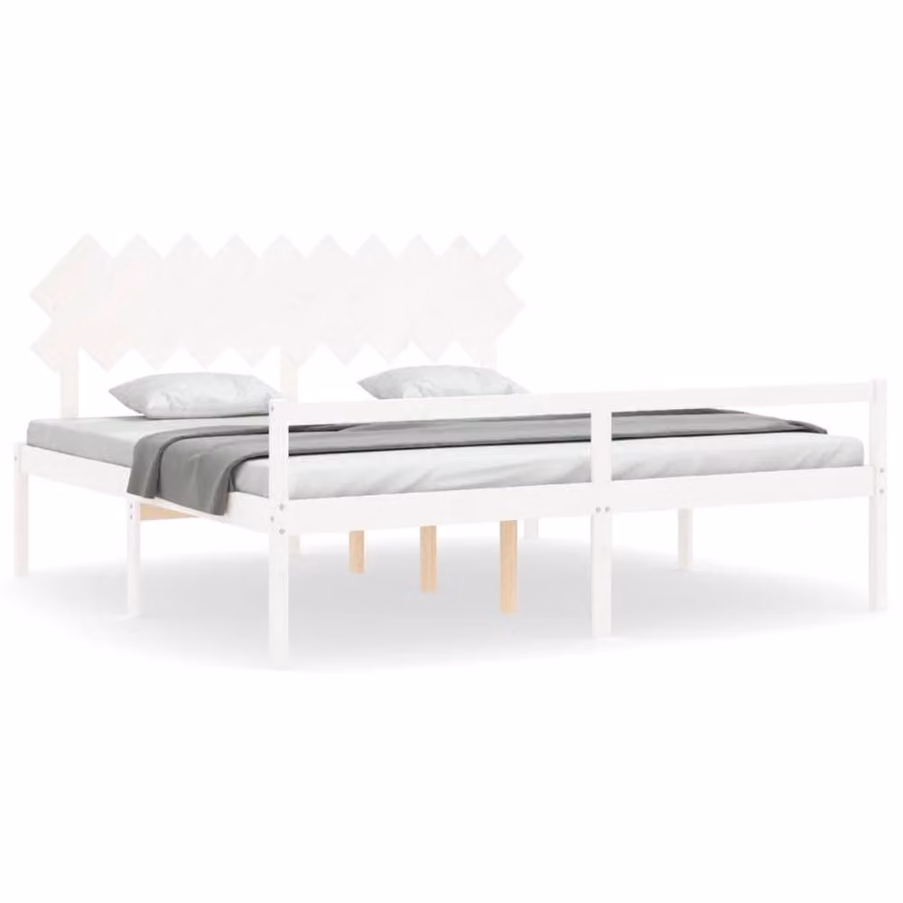 Berkfield Home White Solid Pine Wood Bed Frame with Headboard 200 x 200 cm – 2