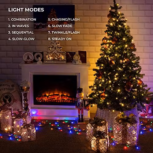 The Christmas Workshop 70330 Warm White LED Christmas Tree Lights, 100 LED, 9.9 Metres, Battery Operated, 8 Light Modes – 3