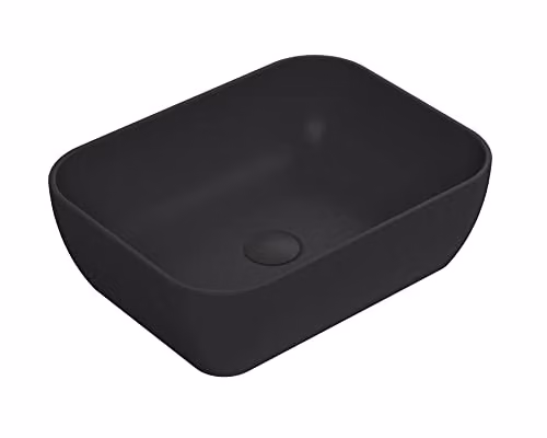 nuie NBV458 Luxe Vessel Modern Bathroom Square Countertop Ceramic Basin Sink, Black, W: 45.5 cm, D: 13.5 cm, H: 32.5 cm – 1
