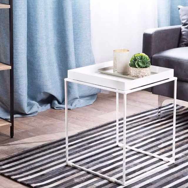 Wyld and Coco White Metal Tray Side Table W/D: 40 x 40 cm, H: 50 cm – 1