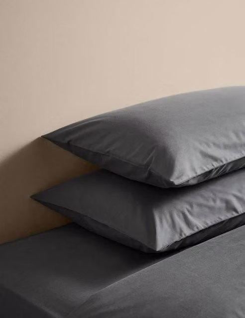 M&S Body Sensor Breathable Pure Cotton Pillowcases, 2 Pack, Charcoal Grey