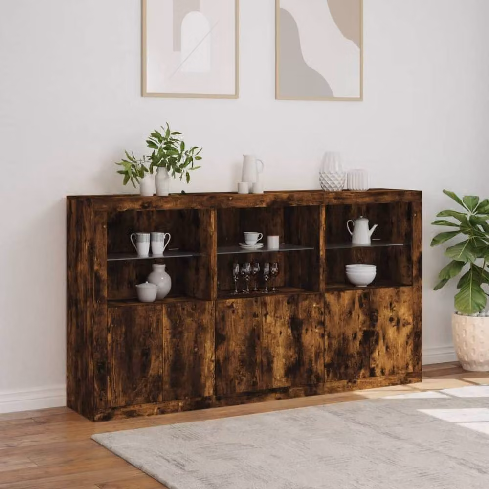Berkfield Home Sideboard with Integrated LED Lights in Smoked Oak Brown, W: 181.5 cm, D: 37 cm, H: 100 cm – 4