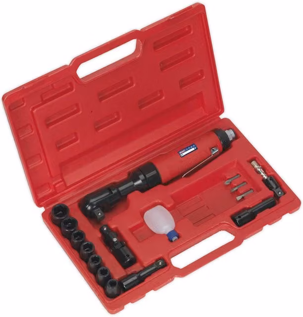 Loops Air Ratchet Wrench Kit with 1/2 inch Sq Drive and WallDrive Impact Sockets in Red and Multicolour – 1