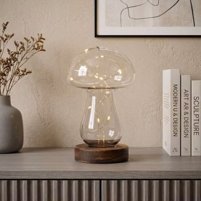 Garden Greatness Relica Glass Mushroom LED Light in Grey and Transparent, H: 18.0 cm, W: 18.0 cm, D: 10.0 cm