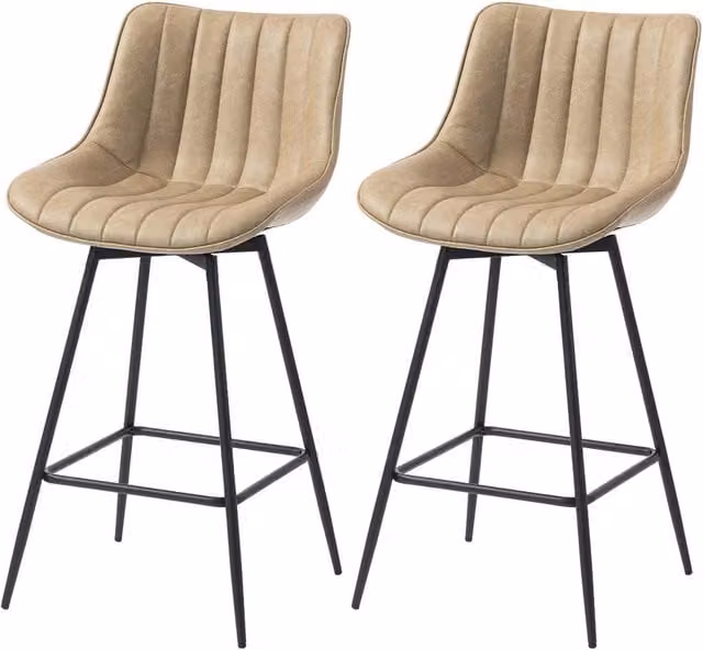 VOGREX Set of 2 Modern Brown PU Leather 360 Degree Swivel Bar Stools – 1