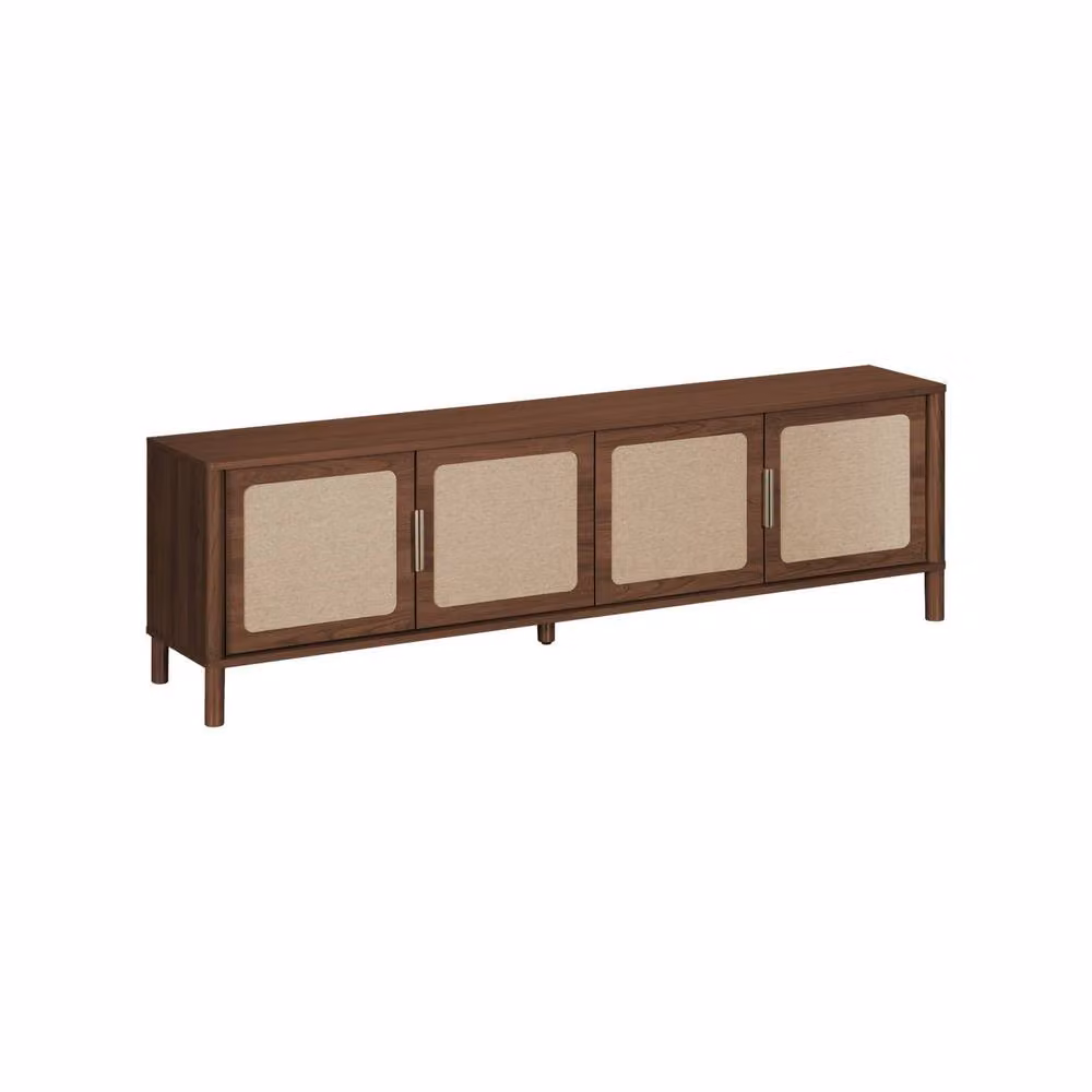 sweeek Mid-Century Vintage TV Stand with Rattan and Wood Decor, 4 Doors, Dark Brown, W: 160 cm, D: 39.5 cm, H: 50 cm – 2