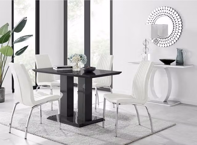FurnitureboxUK Imperia 4 Black Dining Table and 4 Isco Chairs in White
