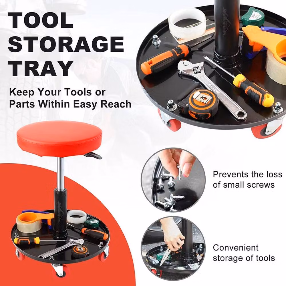 NESTLUNE Swivel Creeper Seat Rolling Garage Mechanic Work Stool, Red – 3