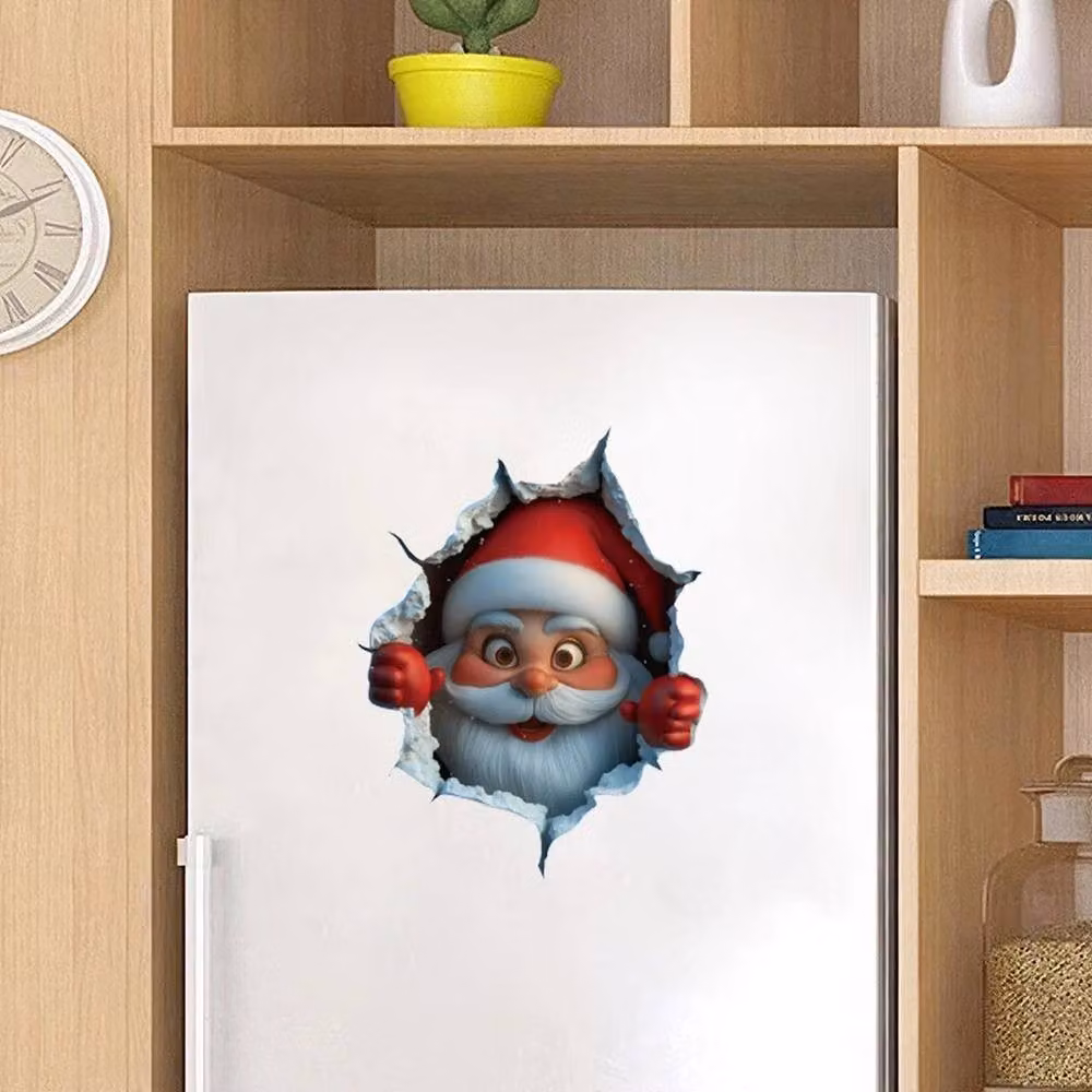 SPETLEK 3D Look Wall-Breaking Santa Claus Christmas Adhesive Sticker, Multicolour, 0.6m2 – 4