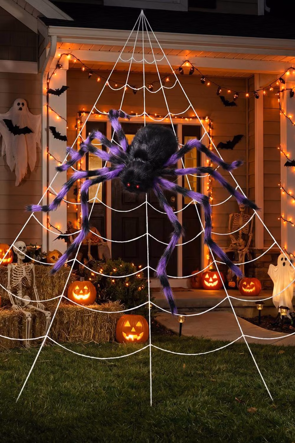Living and Home Halloween Giant Spider and Web Hanging Decorations in Black, Purple, White and Red – 2