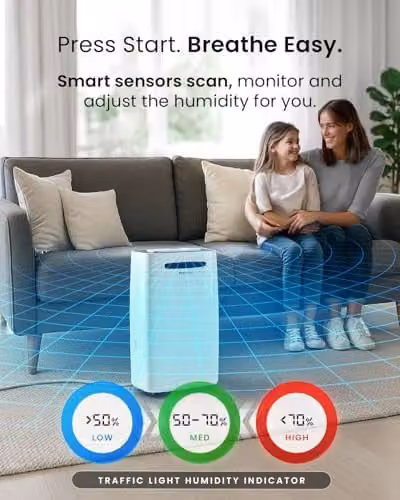 Pro Breeze 20L Dehumidifier in White with Continuous Drainage, Timer and Hygrostat – 5