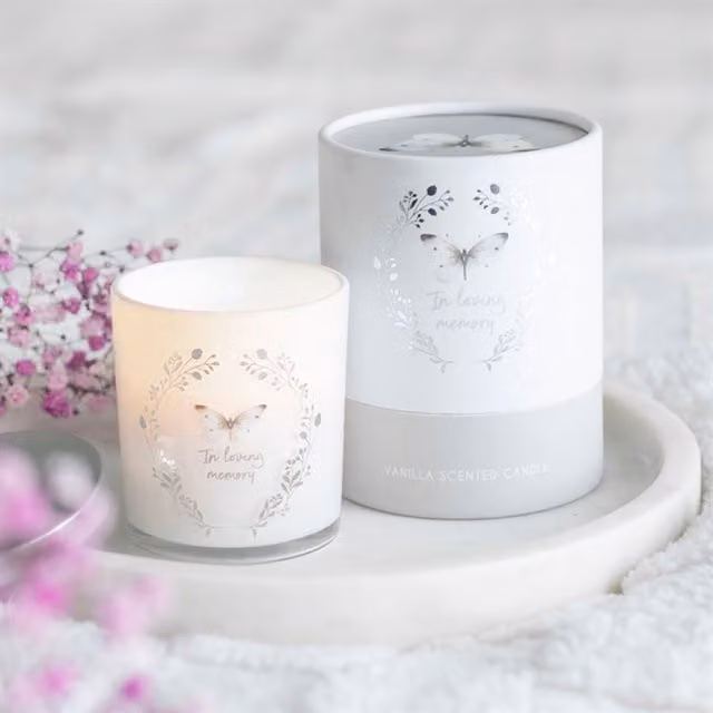 KDMK In Loving Memory White Butterfly Vanilla Candle Sympathy Gift, White