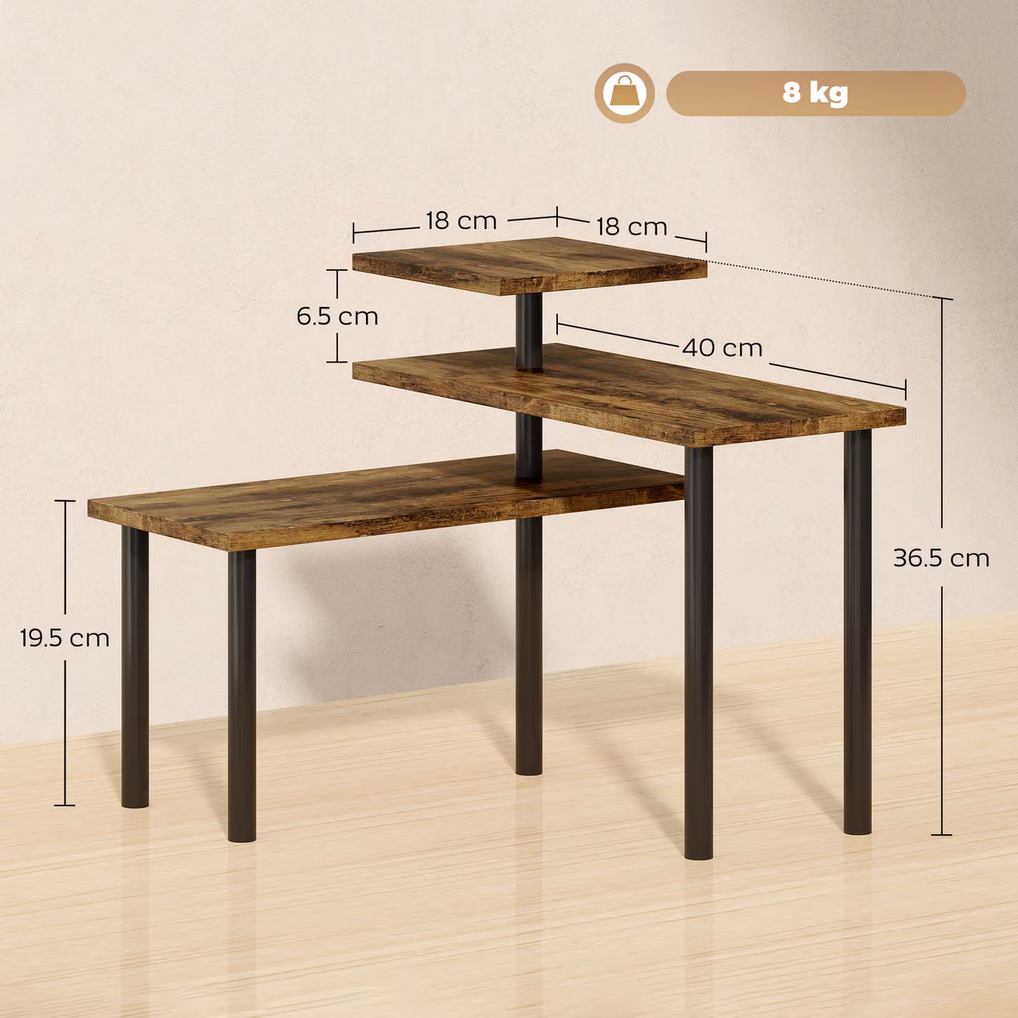 HOMCOM 3-Tier Bakers Rack and Kitchen Storage Unit in Rustic Brown with Metal and MDF Shelves – 2