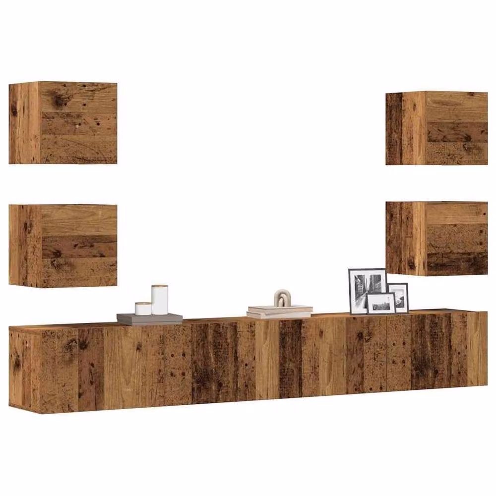 Berkfield Home Modern Wall Mounted TV Cabinet Set of 6 in Brown Old Wood Finish – 2