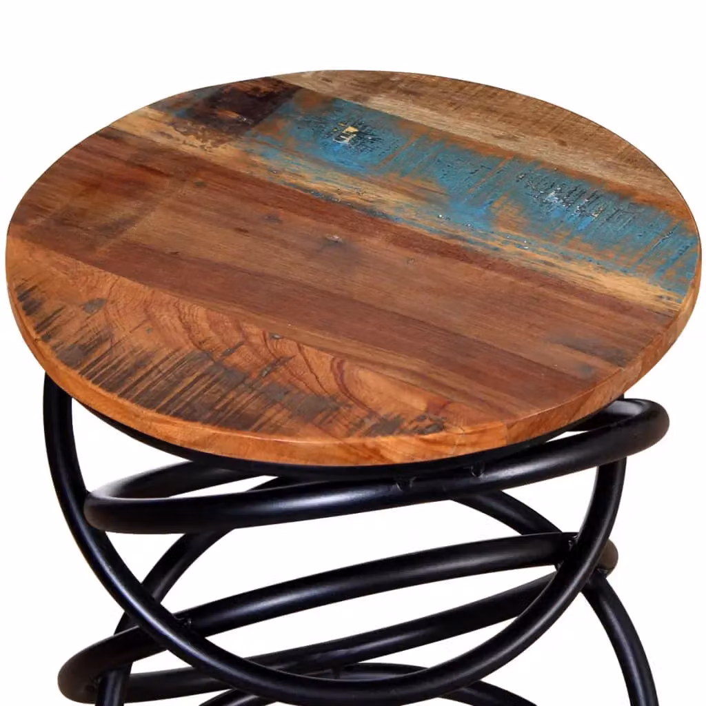 Berkfield Home Round End Table in Brown Reclaimed Wood and Metal – 3