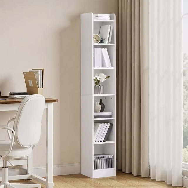 Yaheetech 7-Layer Narrow Bookshelf with Adjustable Shelves in White
