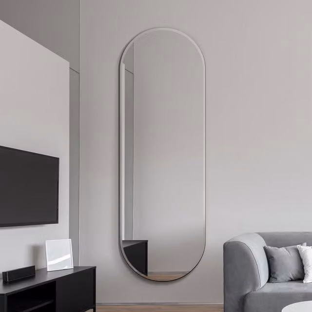 MirrorOutlet Lacuna Oval Frameless Pond Wall Mirror in Silver, Height: 180 cm