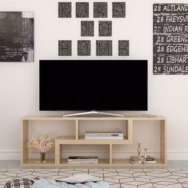 Cubicco Tetris Modern TV Unit for TVs up to 55 inch in Brown and Beige