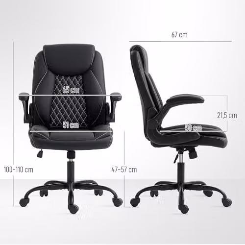 HOMCOM Modern Black Synthetic Leather Swivel Task Chair with Headrest and Armrests for Home Office – 3