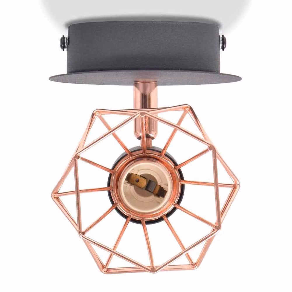 Berkfield Home Industrial Metal Wall Lamps in Black and Copper with 2 LED Filament Bulbs – 3