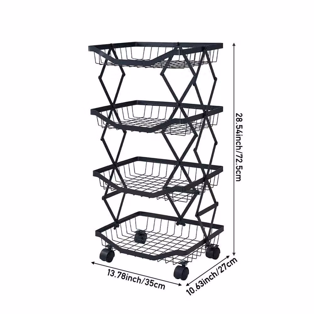 FORGEVIO Black 4 Tier Metal Kitchen Trolley Cart for Fruit and Vegetable Storage – 2