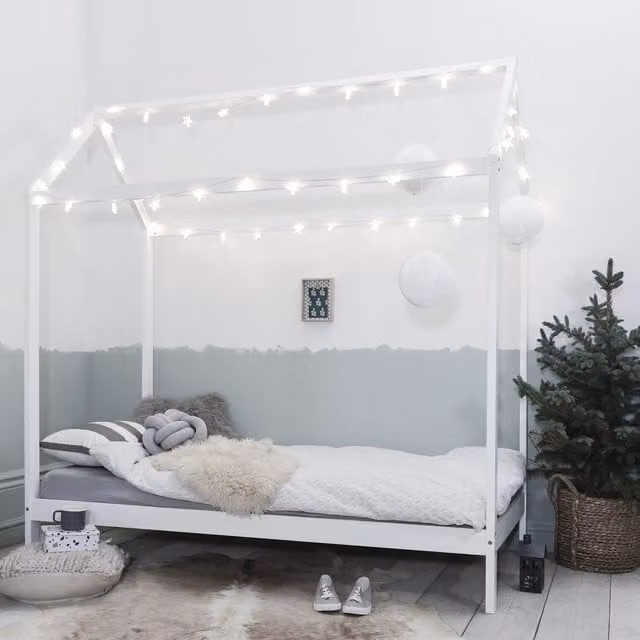 Noa and Nani Scandinavian Single Bed Frame in White Solid Pine Wood