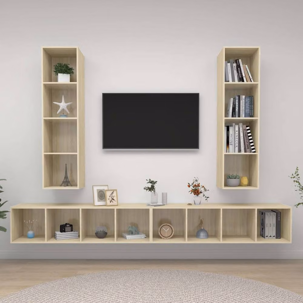 Berkfield Home Practical Wall-mounted TV Cabinets, 4 Piece Set in Sonoma Oak Brown, W/D/H: 142.5 x 37 x 37 cm – 2
