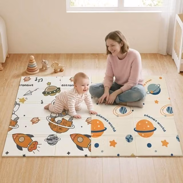 STILVORA Reversible Baby Play Mat with Kids Motif, Multicolour, W: 170 cm, D: 140 cm