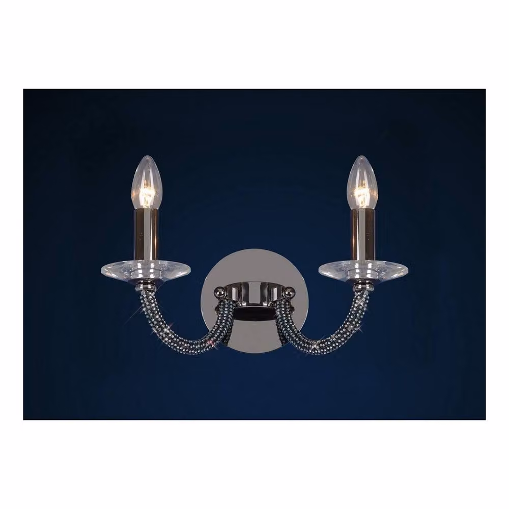 Netlighting Elena Switched Wall Lamp with 2 Candle Lights in Black Chrome and Crystal – 2