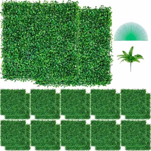 NESTLUNE Artificial Boxwood Hedge Wall Decor Panels, Green, W/D/H: 100 x 100 x 24 cm