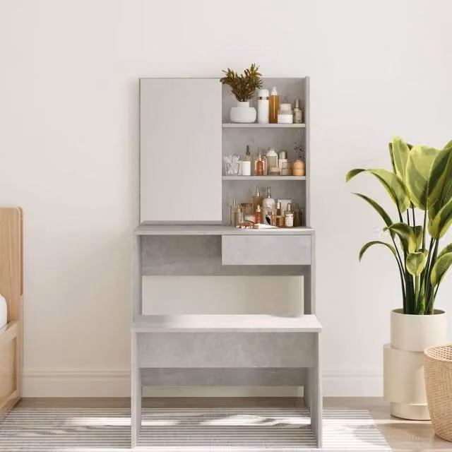 Berkfield Home Modern Dressing Table with Mirror in Concrete Grey, W: 74.5 cm, D: 40 cm, H: 141 cm – 1