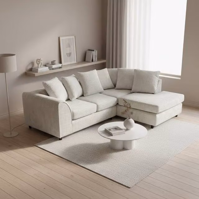 Abakus Direct Jumbo Chenille L-Shaped Corner Sofa with Right Hand Facing Chaise in White or Grey